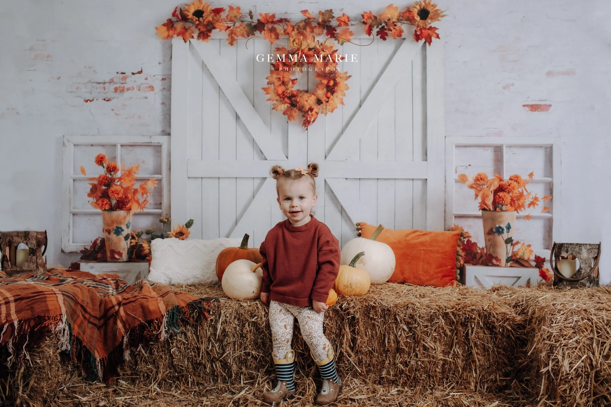 Kate Autumn Pumpkins Thanksgiving Barn Backdrop Designed by Emetselch - Image 3