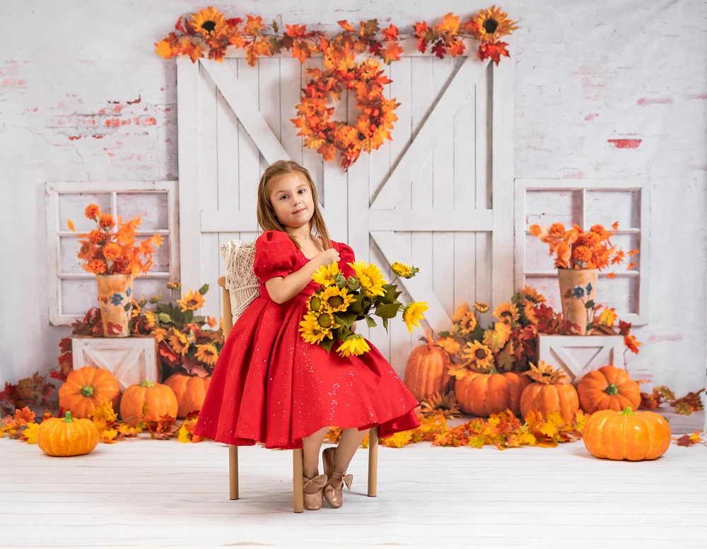 Kate Autumn Pumpkins Thanksgiving Barn Backdrop Designed by Emetselch - Image 4
