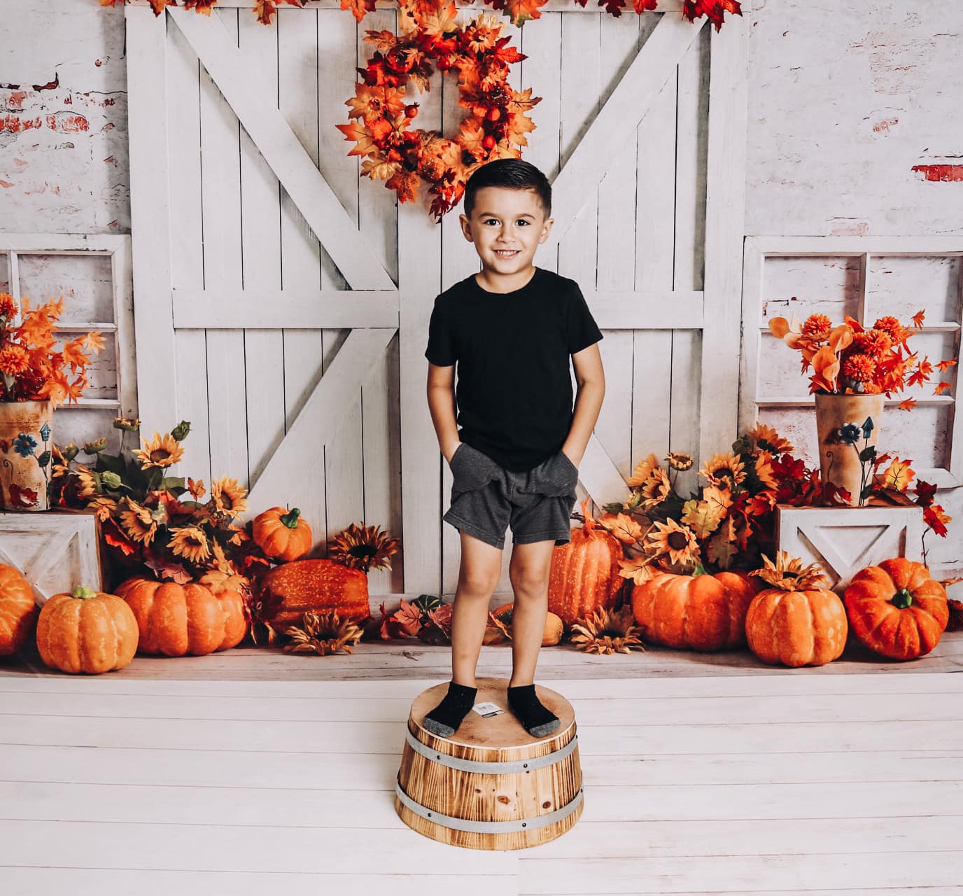 Kate Autumn Pumpkins Thanksgiving Barn Backdrop Designed by Emetselch - Image 7