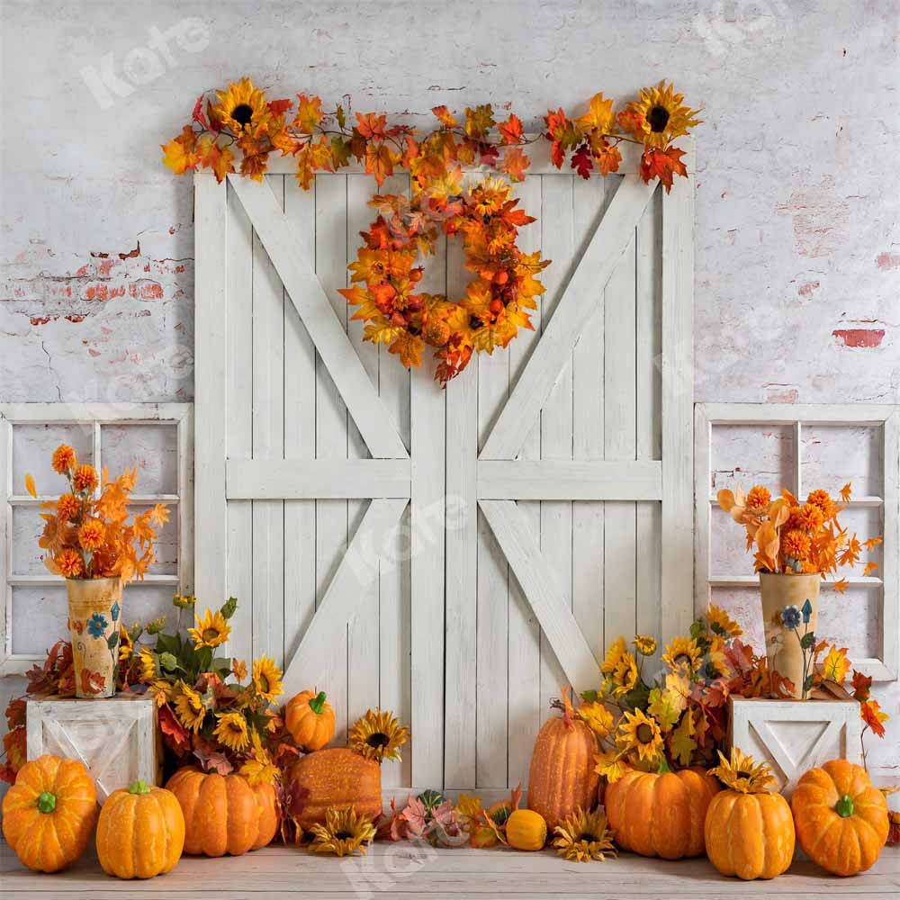 Kate Autumn Pumpkins Thanksgiving Barn Backdrop Designed by Emetselch - Image 8