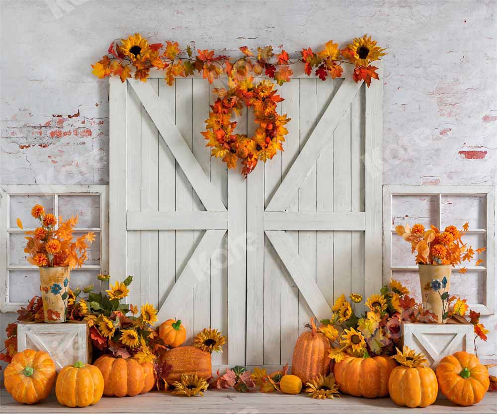 Kate Autumn Pumpkins Thanksgiving Barn Backdrop Designed by Emetselch - Image 9