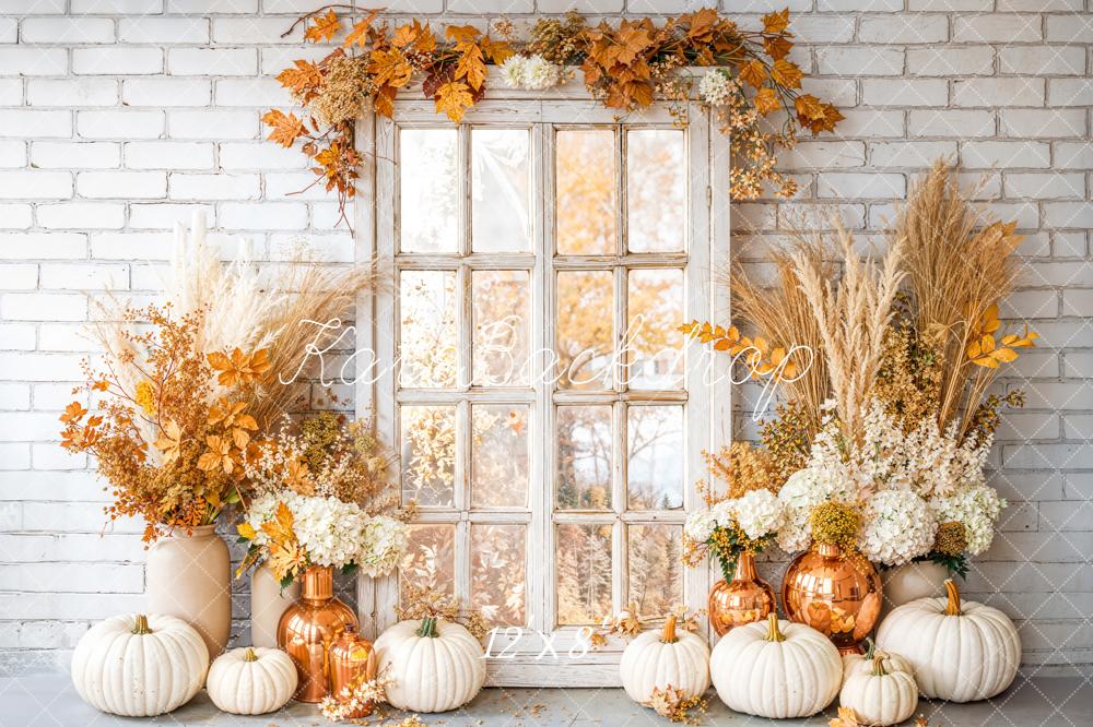 Kate Autumn Pumpkins Window Fleece Backdrop Designed by Emetselch - Image 4