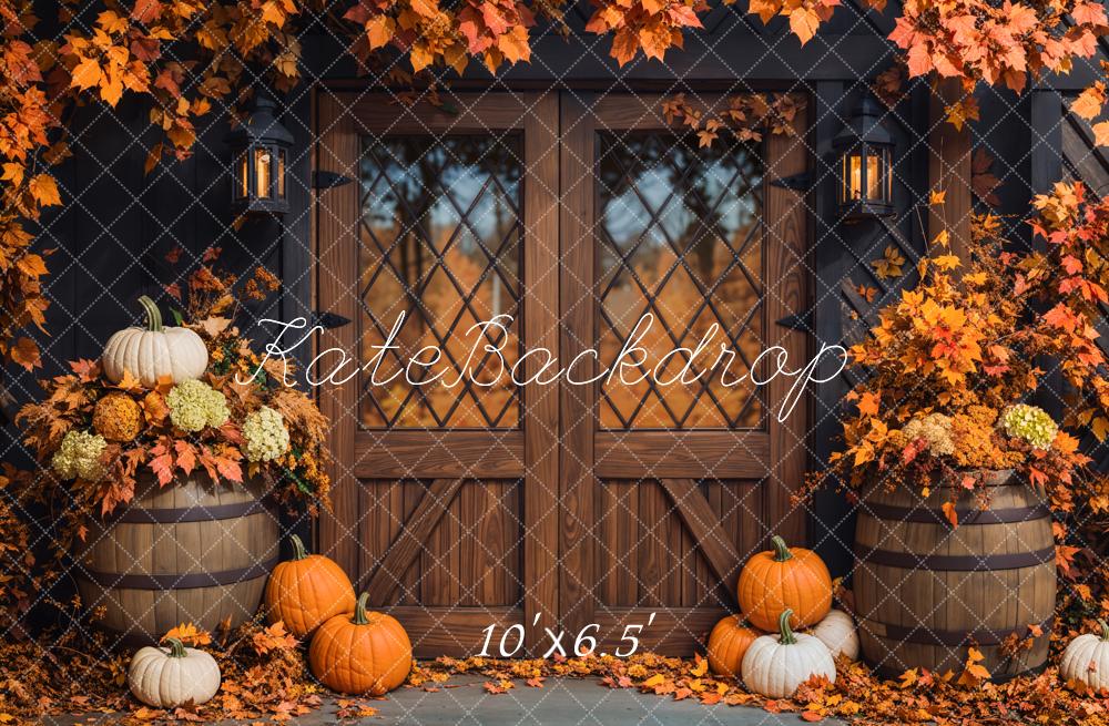 Kate Autumn Pumpkins Wooden Door Backdrop Designed by Emetselch - Image 4