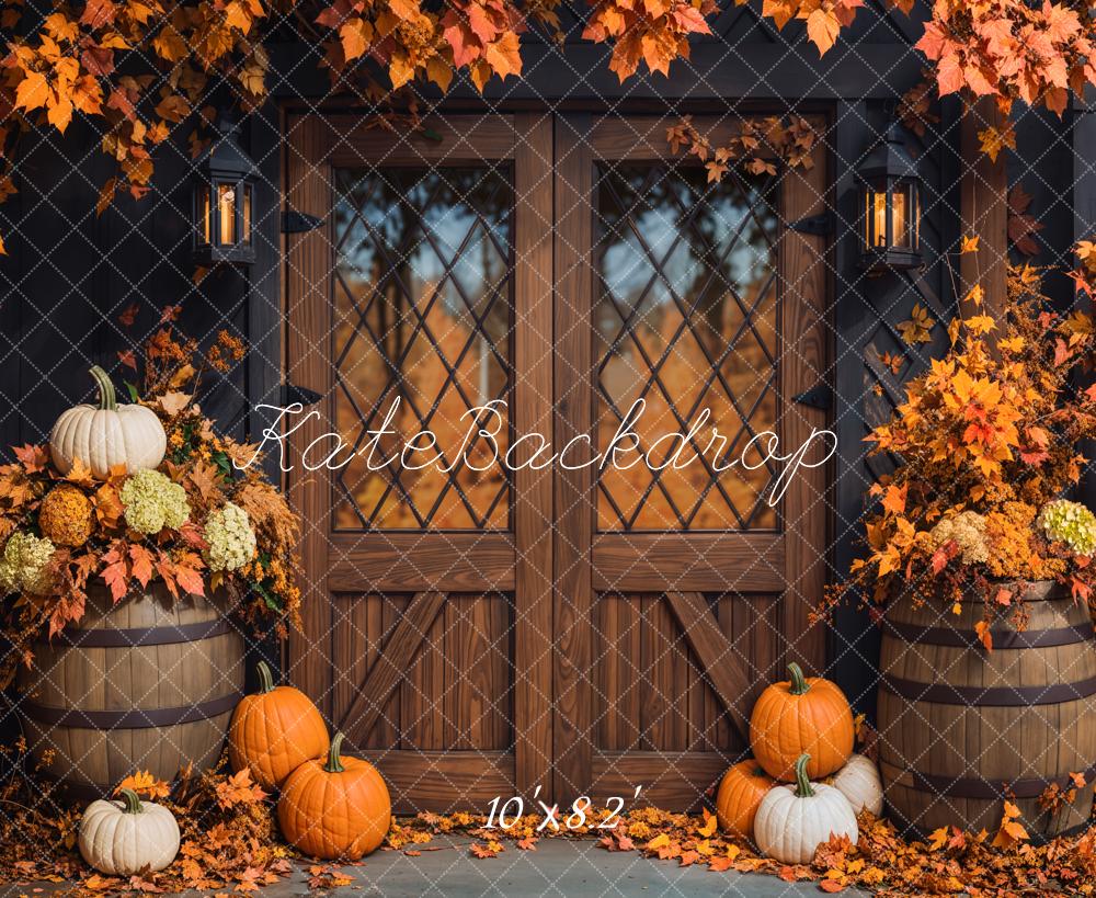 Kate Autumn Pumpkins Wooden Door Backdrop Designed by Emetselch - Image 5