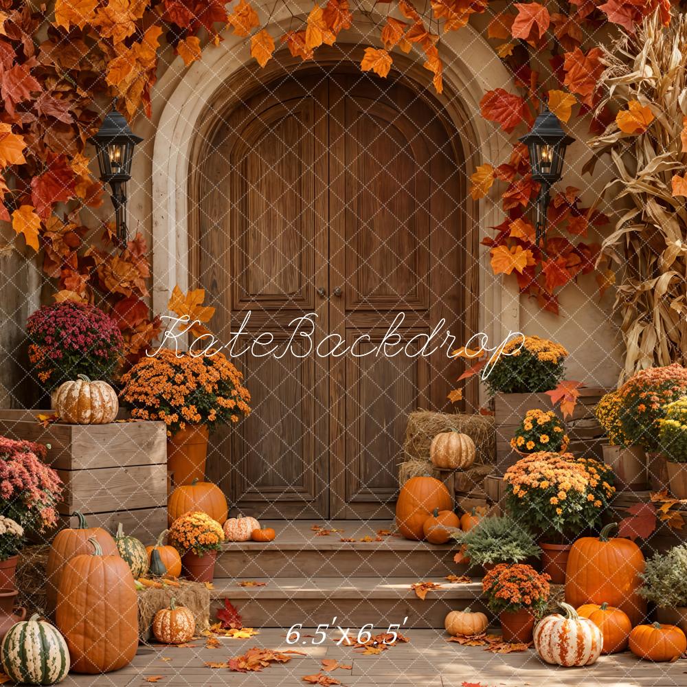 Kate Autumn Pumpkins Wooden Door Backdrop Designed by Emetselch - Image 2