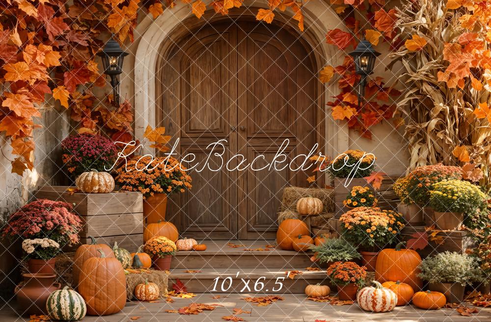 Kate Autumn Pumpkins Wooden Door Backdrop Designed by Emetselch - Image 4