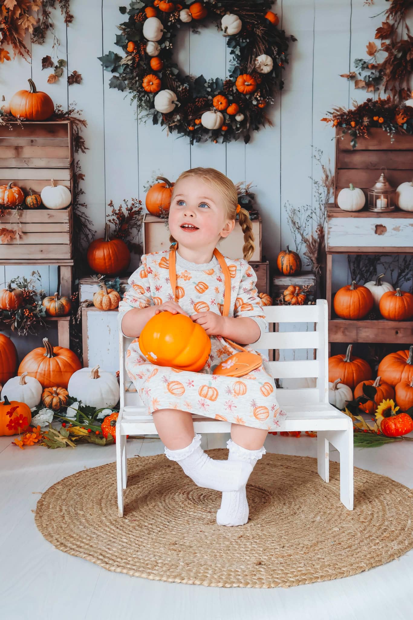 Kate Autumn Pumpkins Wreath White Wall Backdrop Designed by Emetselch - Image 3