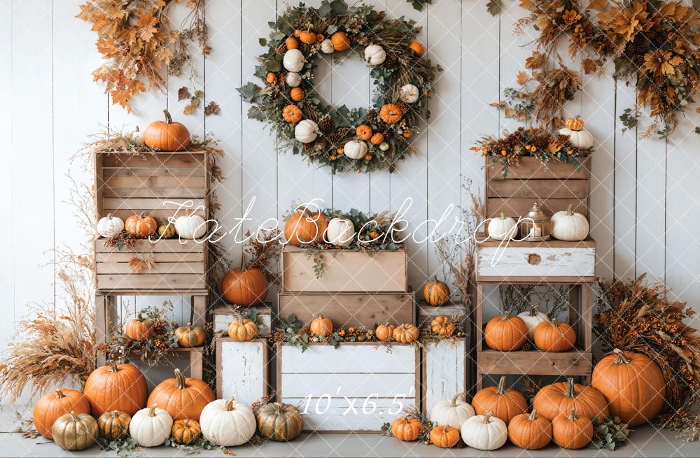 Kate Autumn Pumpkins Wreath White Wall Backdrop Designed by Emetselch - Image 7