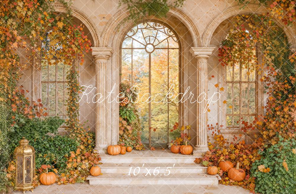 Kate Autumn Retro Arch Maple Leaves Pumpkin Backdrop Designed by Emetselch - Image 6