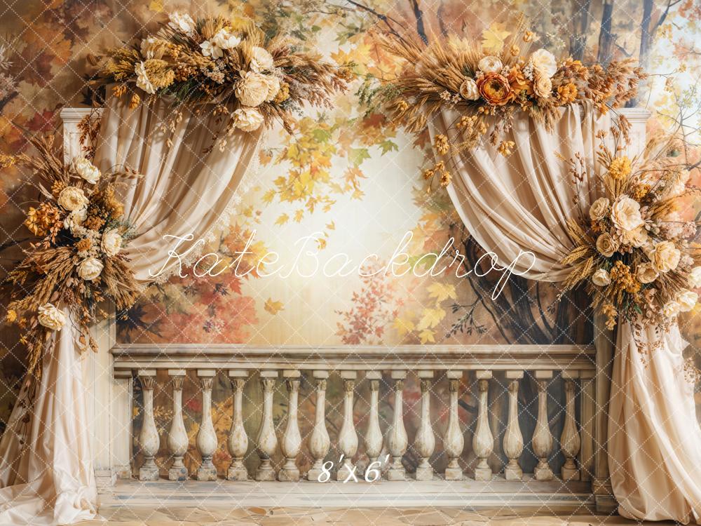 Kate Autumn Retro Floral Arch Curtain Backdrop Designed by Emetselch - Image 3