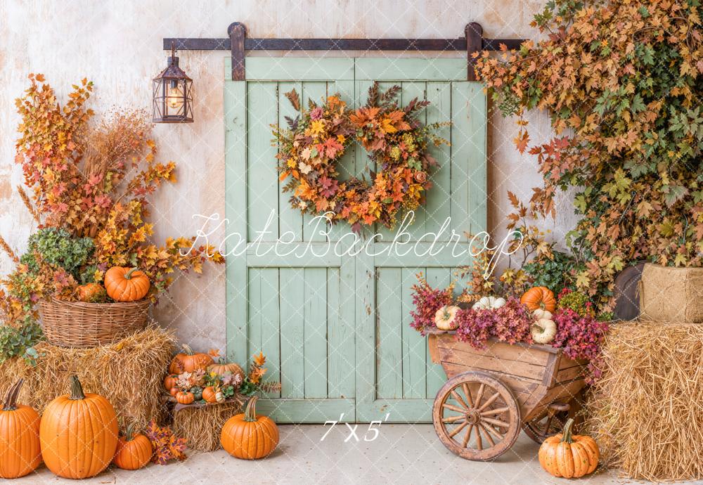 Kate Autumn Rustic Harvest Pumpkins Door Backdrop Designed by Emetselch - Image 2