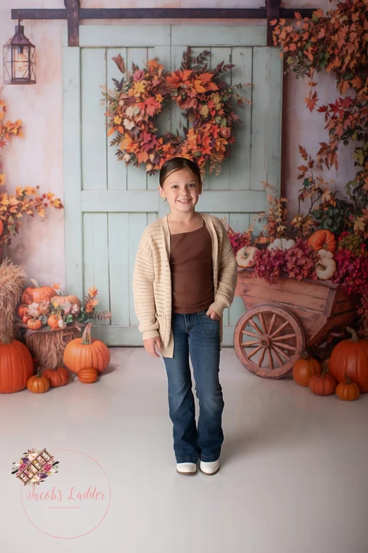 Kate Autumn Rustic Harvest Pumpkins Door Backdrop Designed by Emetselch - Image 3