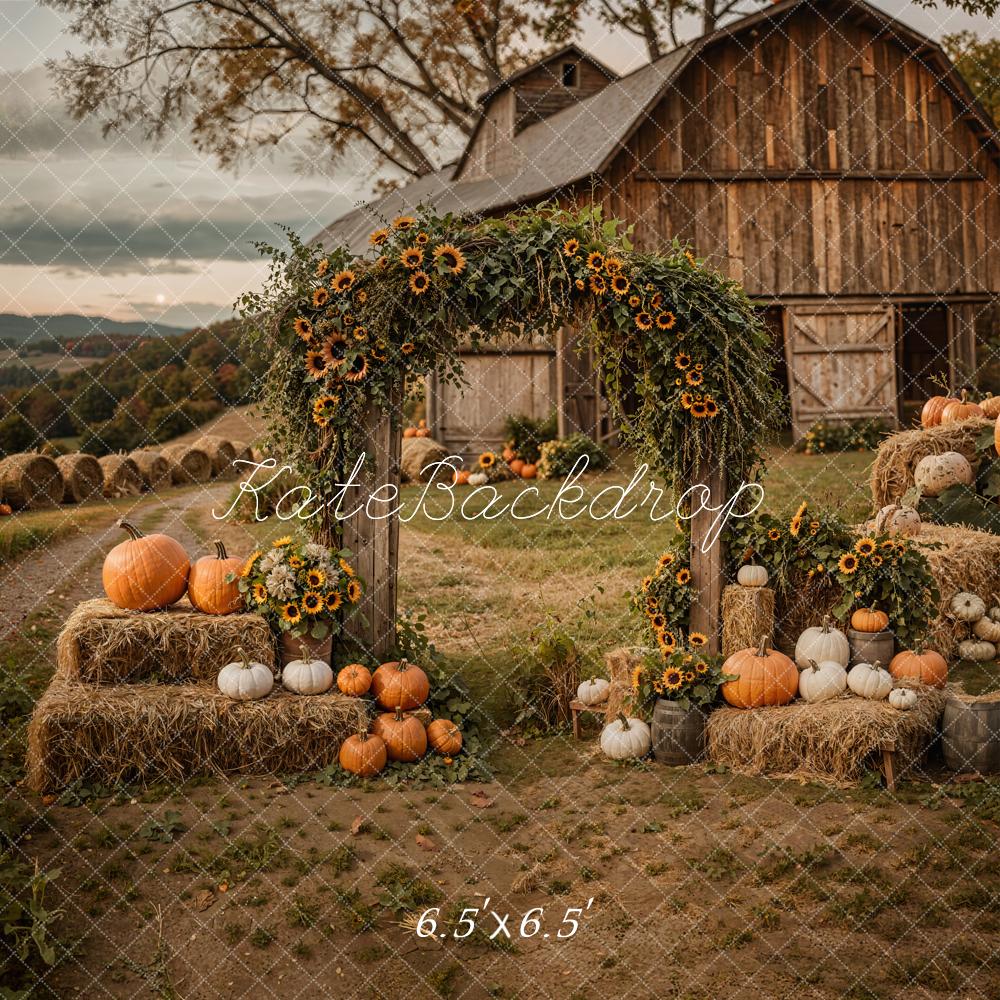 Kate Autumn Rustic Sunflower Arch Pumpkin Barn Backdrop Designed by Emetselch - Image 2