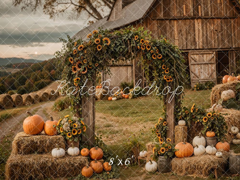 Kate Autumn Rustic Sunflower Arch Pumpkin Barn Backdrop Designed by Emetselch - Image 5