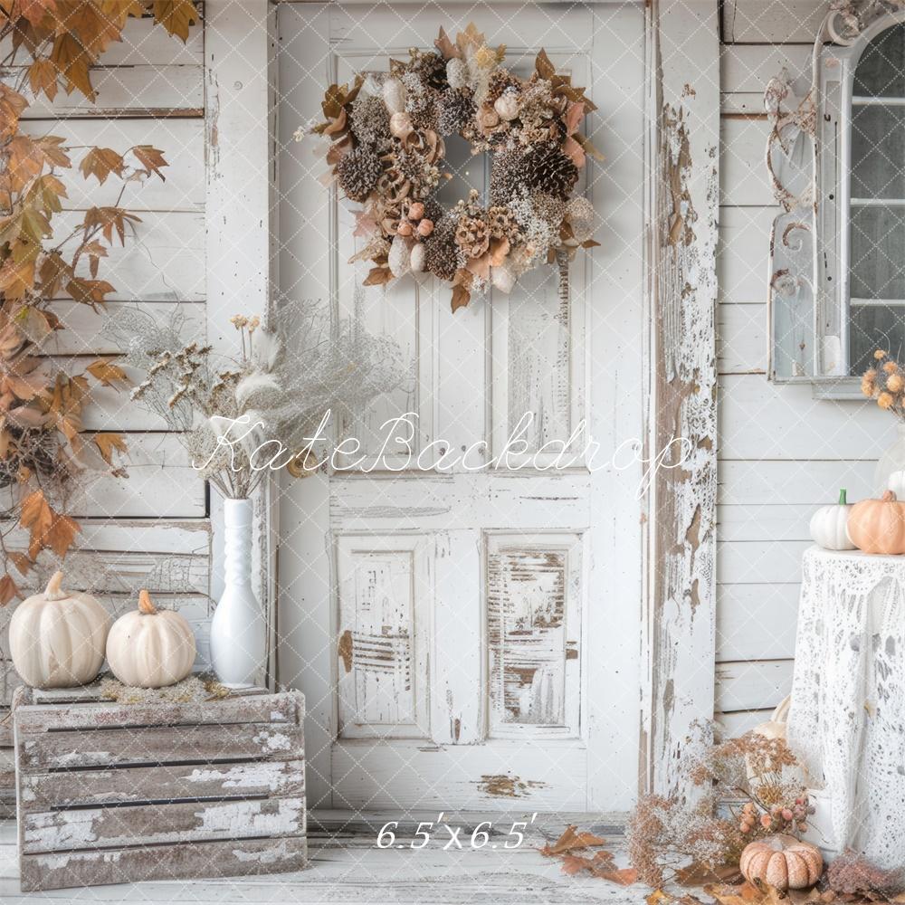 Kate Autumn Shabby White Rustic Pumpkins Door Backdrop Designed by Mini MakeBelieve - Image 2