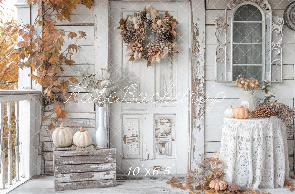 Kate Autumn Shabby White Rustic Pumpkins Door Backdrop Designed by Mini MakeBelieve - Image 4