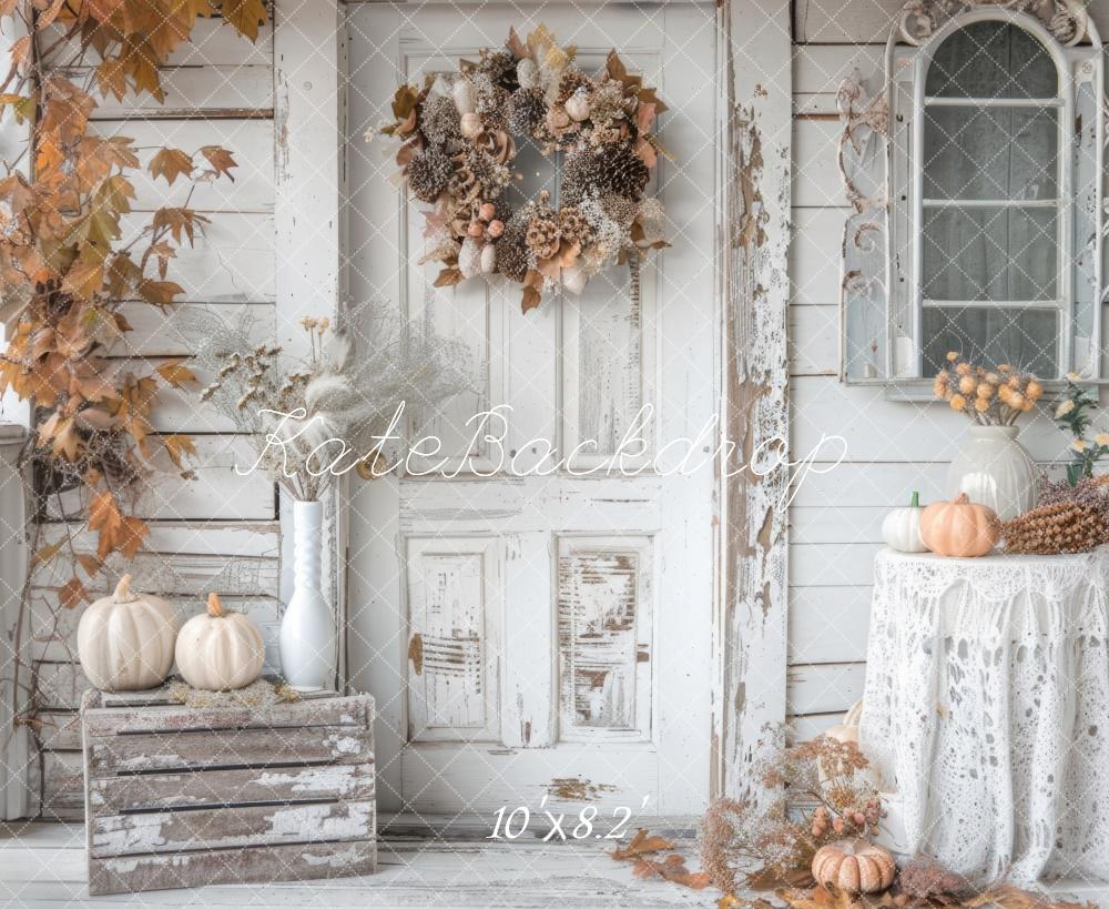 Kate Autumn Shabby White Rustic Pumpkins Door Backdrop Designed by Mini MakeBelieve - Image 5