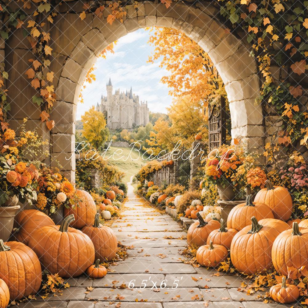 Kate Autumn Stone Arch Pumpkin Castle Backdrop Designed by Emetselch - Image 2