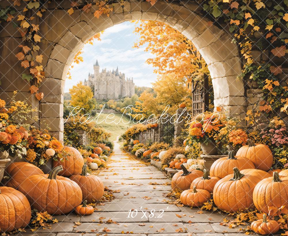 Kate Autumn Stone Arch Pumpkin Castle Backdrop Designed by Emetselch - Image 5