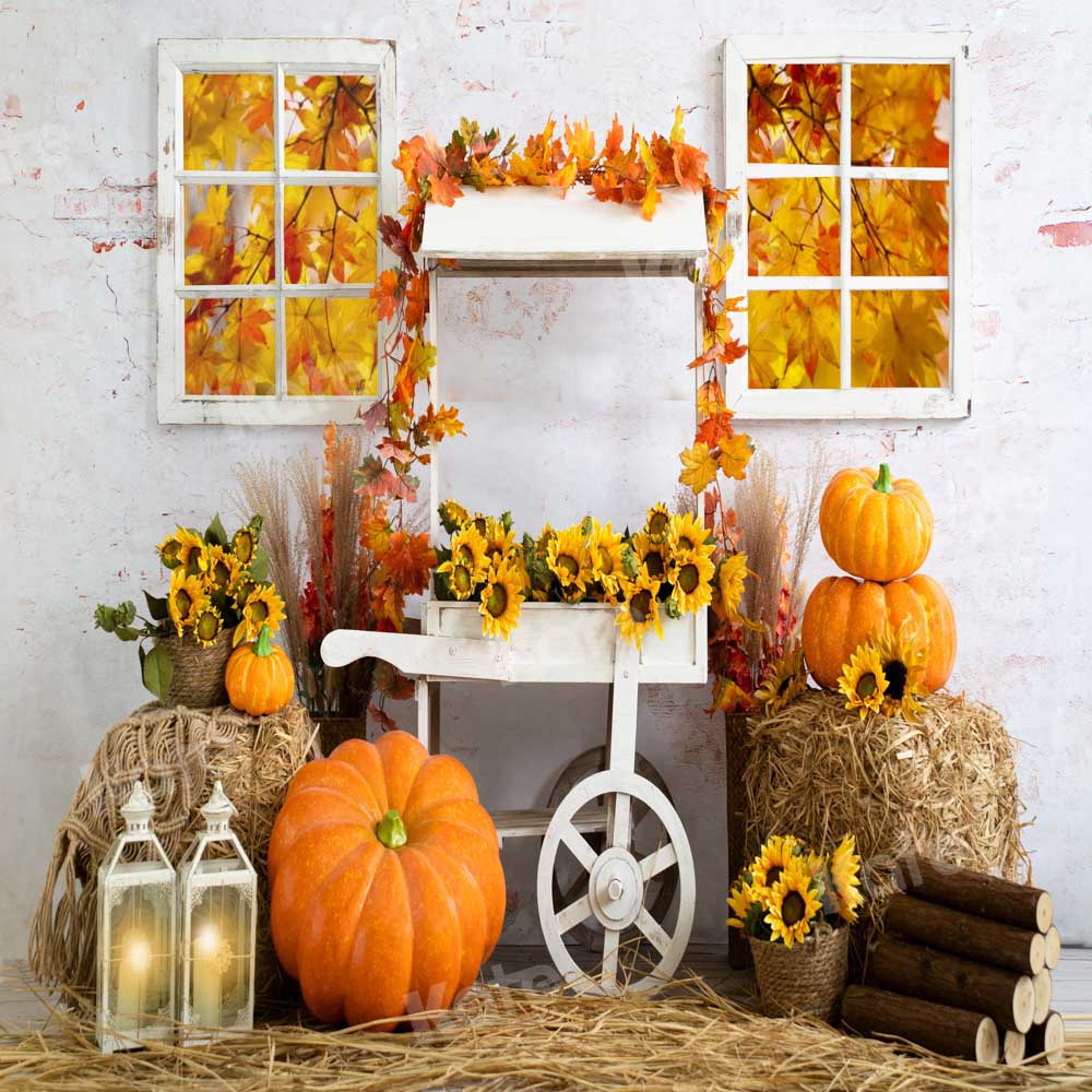 Kate Autumn Straw Pumpkin Maple Leaf Backdrop Designed by Emetselch - Image 2