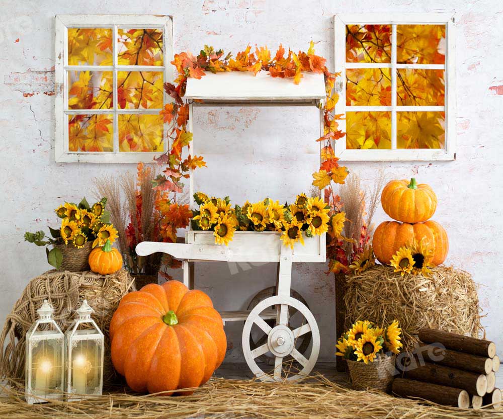Kate Autumn Straw Pumpkin Maple Leaf Backdrop Designed by Emetselch - Image 3