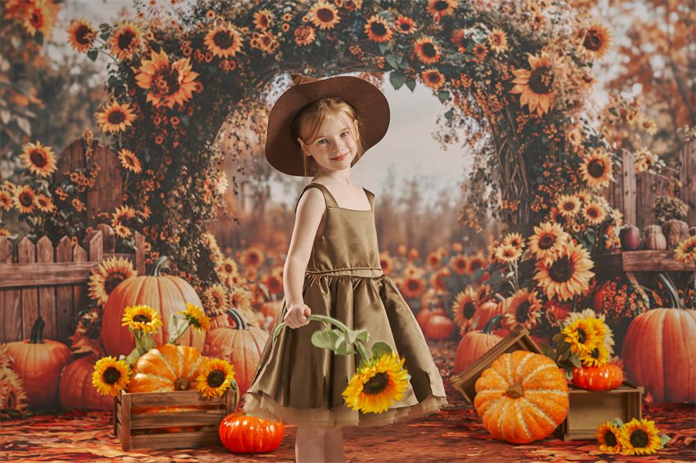 Kate Autumn Sunflower Arch Pumpkin Backdrop+Path Floor Backdrop