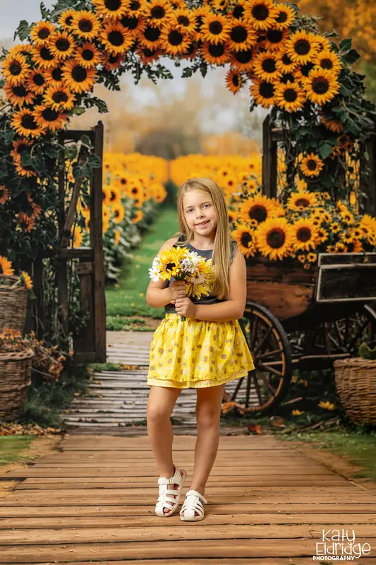 Kate Autumn Sunflower Arch Backdrop+Wooden Pathway Grass Floor Backdrop - Image 3