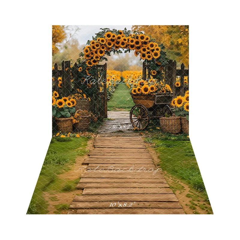Kate Autumn Sunflower Arch Backdrop+Wooden Pathway Grass Floor Backdrop - Image 4