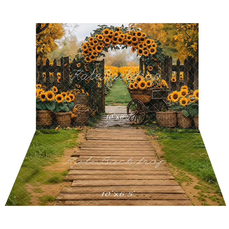 Kate Autumn Sunflower Arch Backdrop+Wooden Pathway Grass Floor Backdrop - Image 5