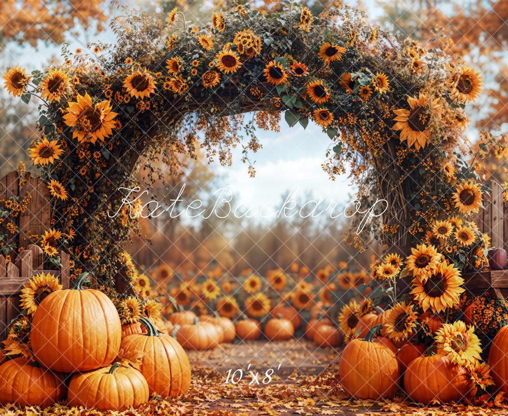 Kate Autumn Sunflower Pumpkin Arch Fleece Backdrop Designed by Emetselch - Image 4