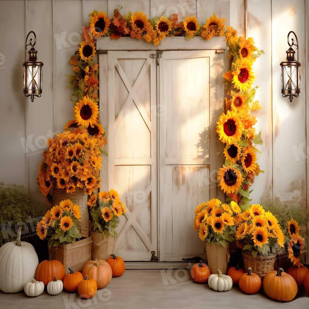 Kate Autumn Sunflower Pumpkin Barn Door Backdrop Designed by Chain Photography - Image 4