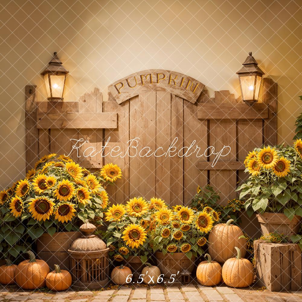 Kate Autumn Sunflower Pumpkin Barn Door Backdrop Designed by Emetselch - Image 2
