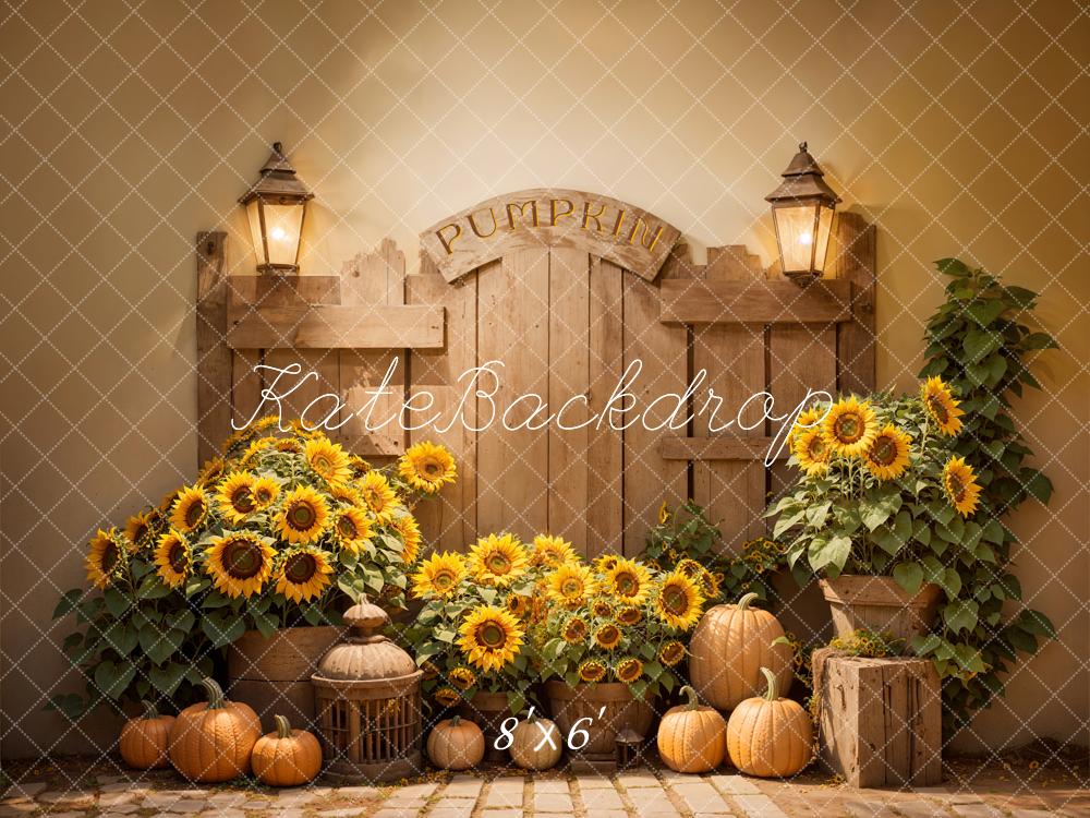 Kate Autumn Sunflower Pumpkin Barn Door Backdrop Designed by Emetselch - Image 3