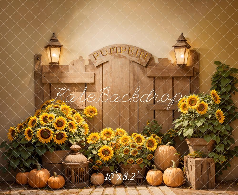 Kate Autumn Sunflower Pumpkin Barn Door Backdrop Designed by Emetselch - Image 5