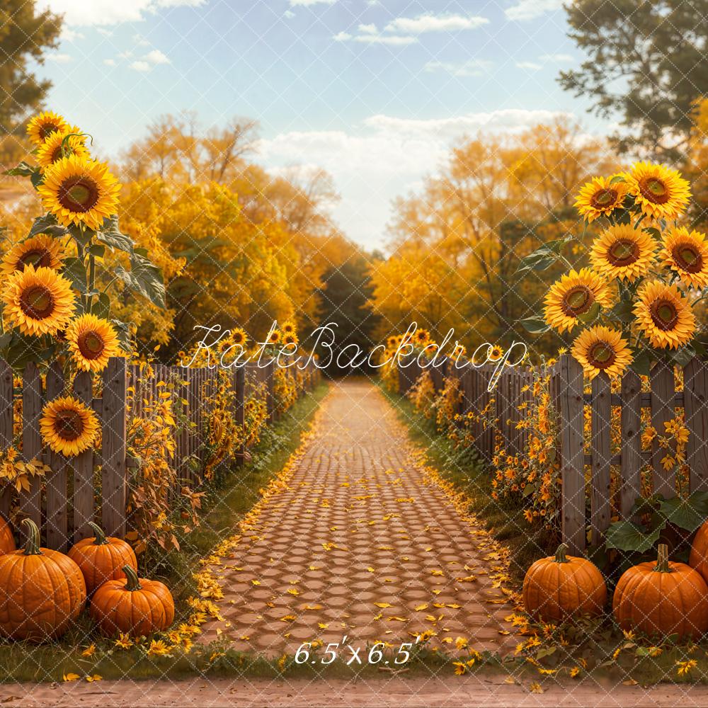 Kate Autumn Sunflower Pumpkin Cobblestone Path Backdrop Designed by Emetselch - Image 2