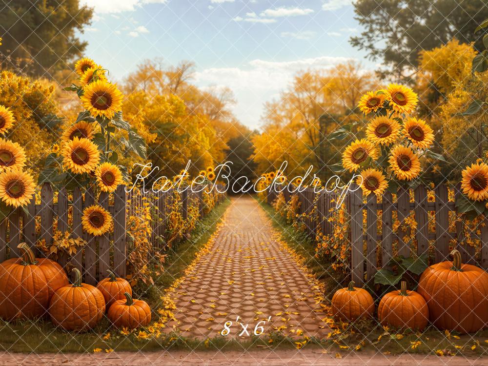 Kate Autumn Sunflower Pumpkin Cobblestone Path Backdrop Designed by Emetselch - Image 3