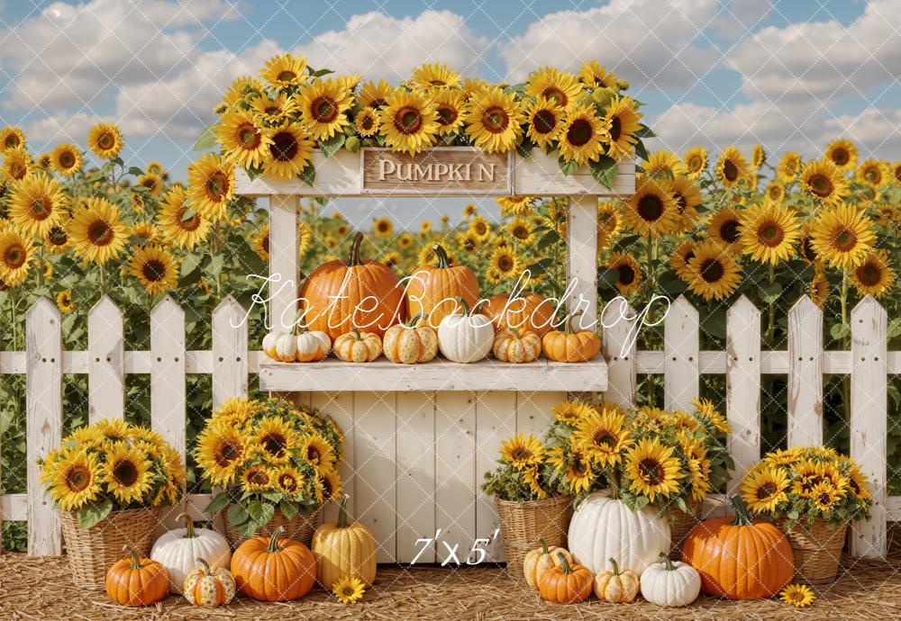 Kate Autumn Sunflower Pumpkins Fence Backdrop Designed by Emetselch