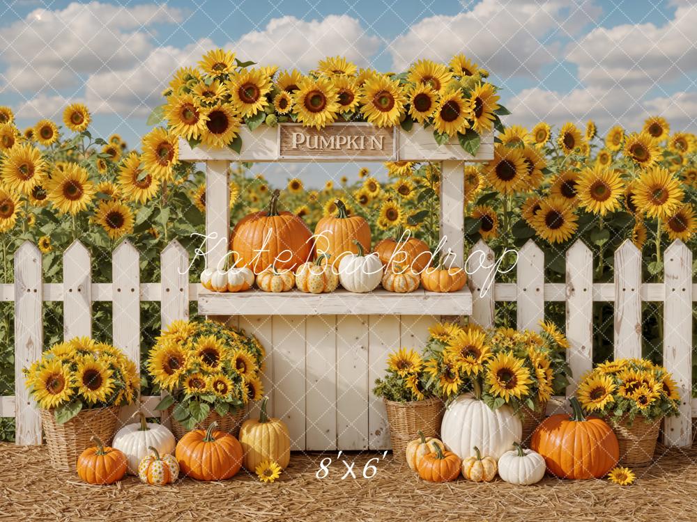 Kate Autumn Sunflower Pumpkins Fence Backdrop Designed by Emetselch - Image 3