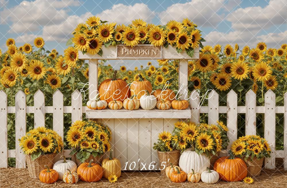 Kate Autumn Sunflower Pumpkins Fence Backdrop Designed by Emetselch - Image 4