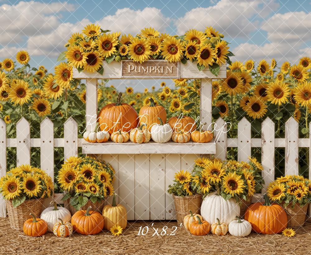 Kate Autumn Sunflower Pumpkins Fence Backdrop Designed by Emetselch - Image 6