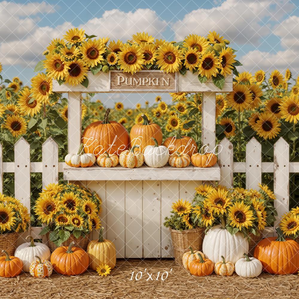 Kate Autumn Sunflower Pumpkins Fence Backdrop Designed by Emetselch - Image 7