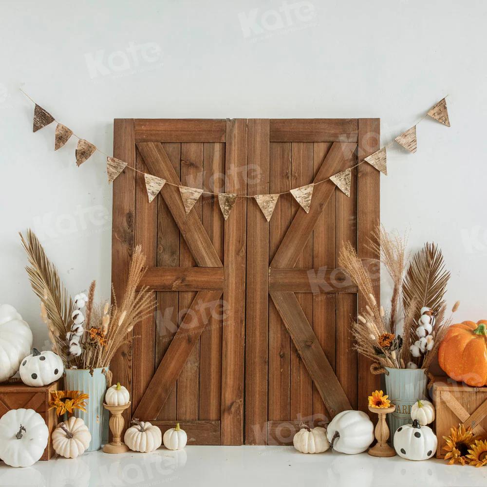 Kate Autumn Thanksgiving Pumpkin Barn Door Backdrop Designed by Emetselch - Image 2