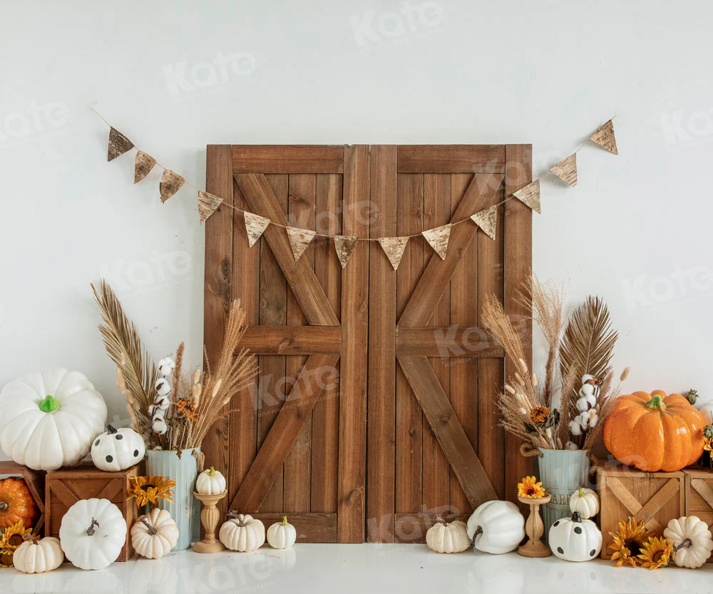 Kate Autumn Thanksgiving Pumpkin Barn Door Backdrop Designed by Emetselch - Image 3