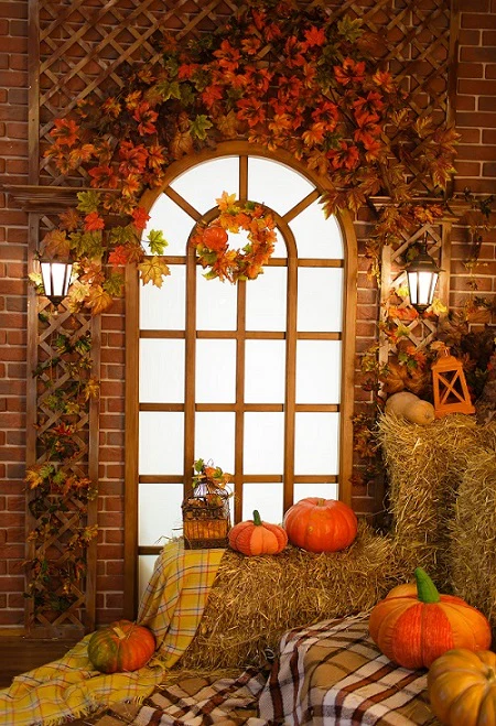 Kate Autumn Window Thanksgiving Pumpkins Backdrop for Photography - Image 2
