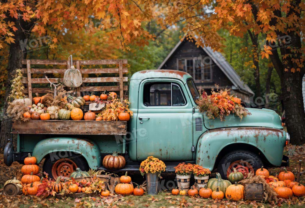 Kate Autumn Truck Golden Leaves Backdrop Designed by Chain Photography - Image 2