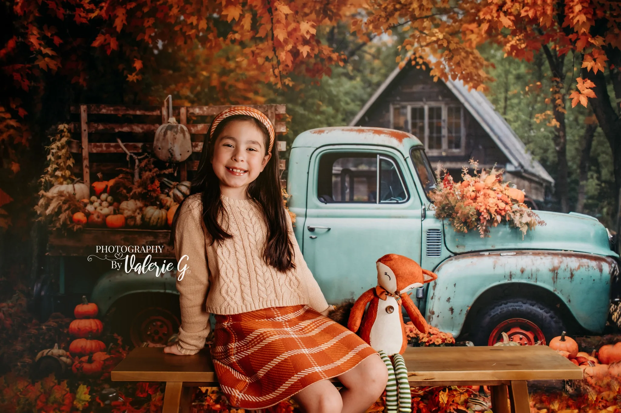 Kate Autumn Truck Golden Leaves Backdrop Designed by Chain Photography - Image 3