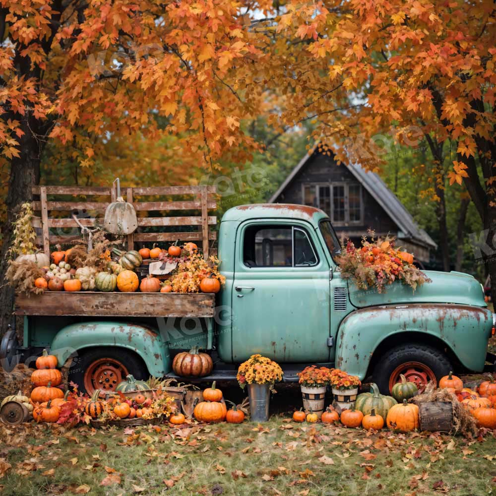 Kate Autumn Truck Golden Leaves Backdrop Designed by Chain Photography - Image 6