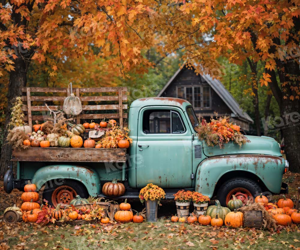 Kate Autumn Truck Golden Leaves Backdrop Designed by Chain Photography - Image 7