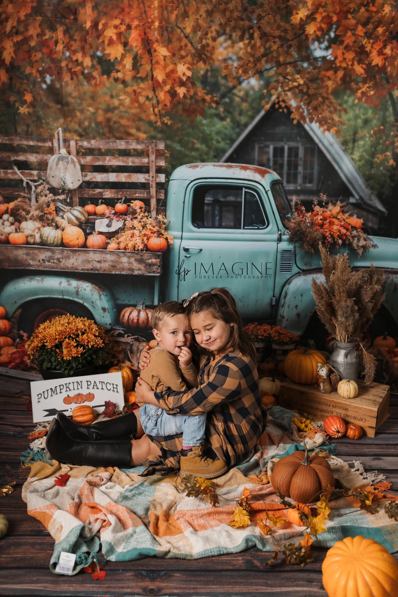 Kate Autumn Truck Golden Leaves Backdrop Designed by Chain Photography - Image 8