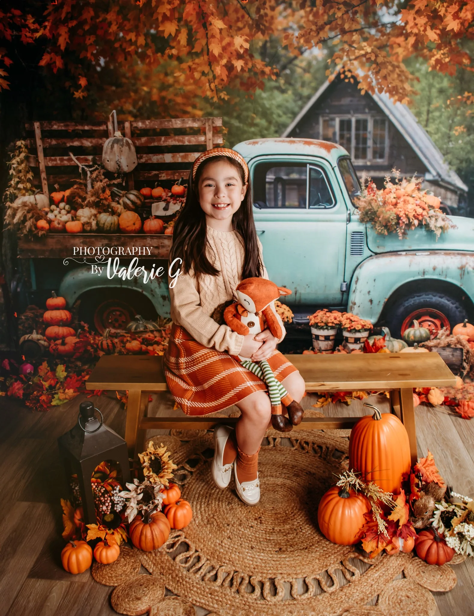 Kate Autumn Truck Golden Leaves Backdrop Designed by Chain Photography - Image 9